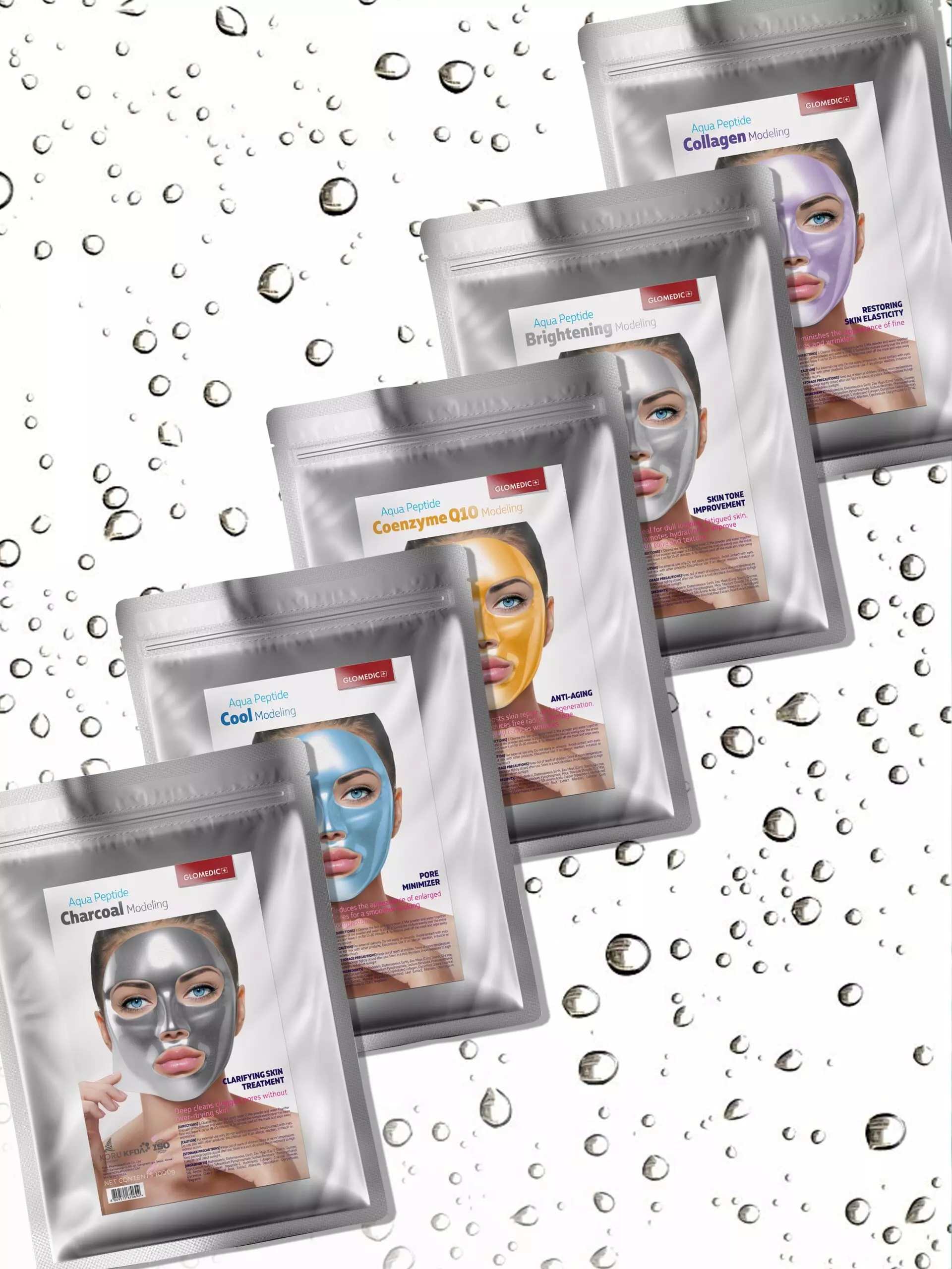 Glomedic_Face_Mask-scaled Glomedic Aqua Peptide Modeling Mask (Collagen/Brightening/Cool/Coenzyme Q10/Charcoal) - Image 1